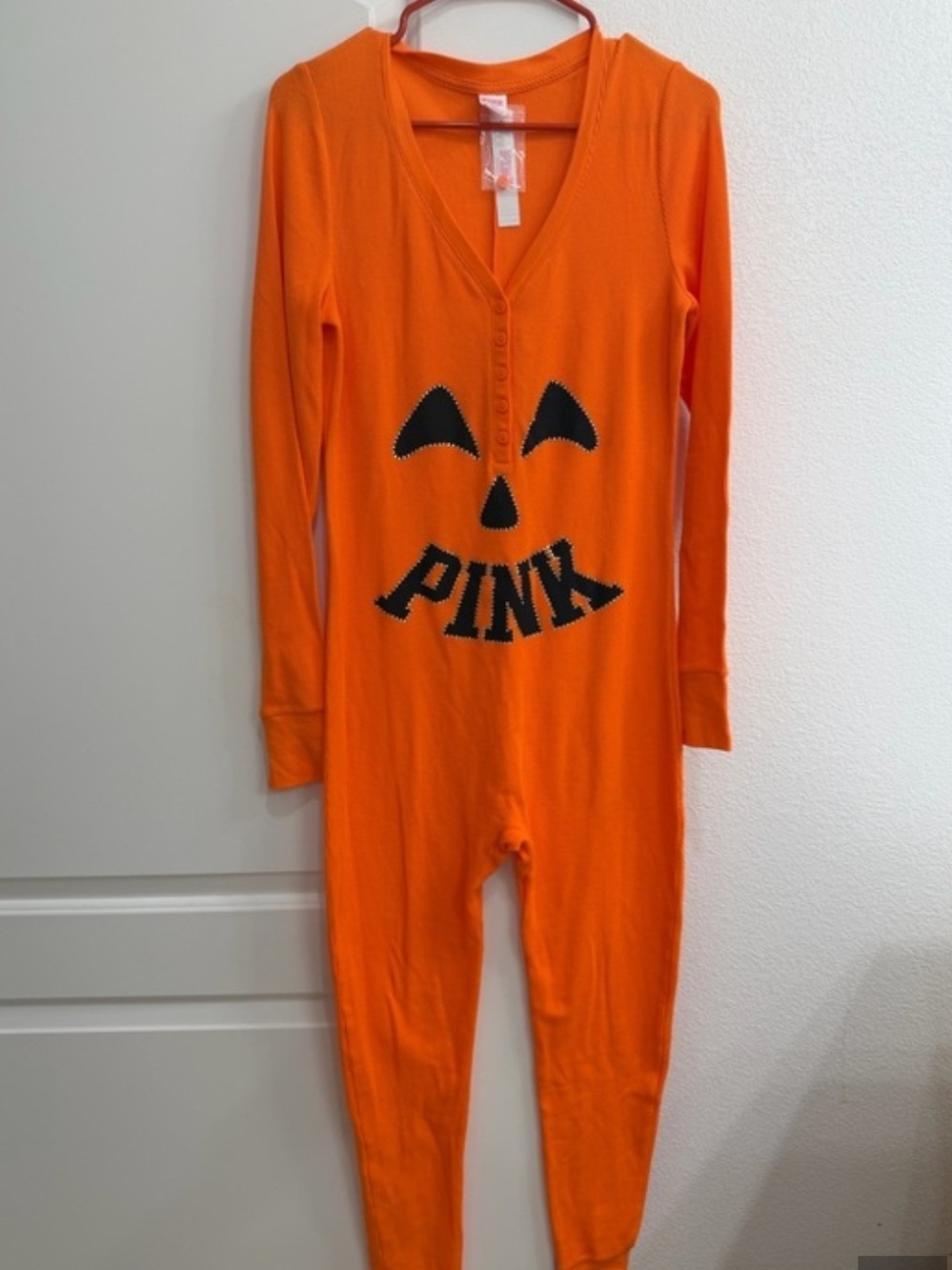 PINK Victoria's Secret Orange Jack-O'-Lantern One-Piece Pajama